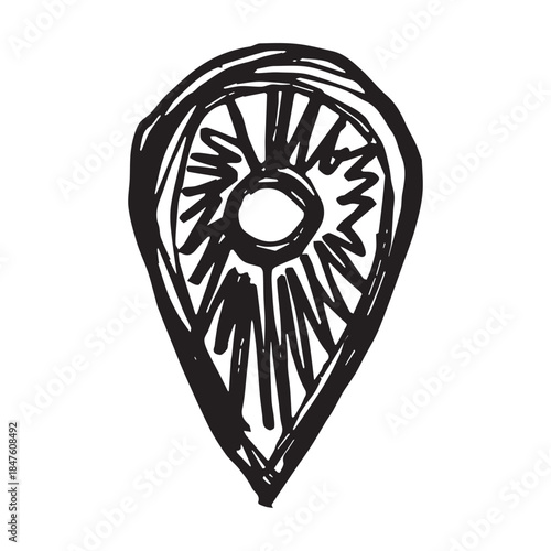 Hand drawn map pin Map marker pointer sign GPS and mapping tools Location pin symbol Pinpoint clipart in doodle style Single element for web, design