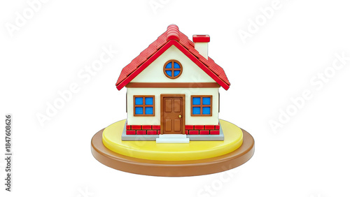 3D Cartoon House on a Round Base Isolated
