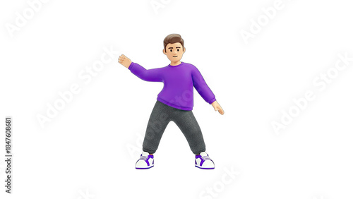 3D Cartoon Man Dancing on White Background