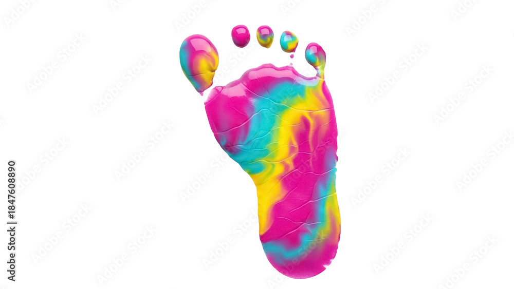 Obraz premium Isolated child's colorful footprint paint, creative kids activity and education concept