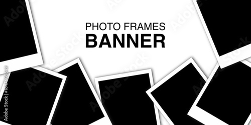Photo frames mockup, black and white photo frames. Photo album. Photo frames with shadow isolated on transparent background.