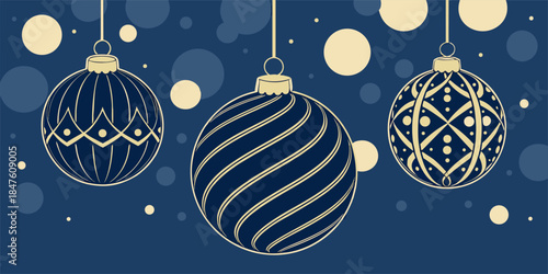 Christmas background vector with deep blue tones, elegant ornament decorations, soft focus highlights, premium festive style.