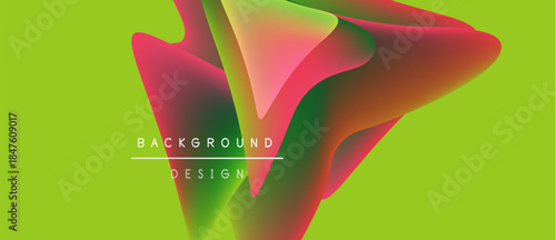 Abstract vibrant layers overlap. Bright green background contrasts with red, yellow hues. Modern design element for digital projects.
