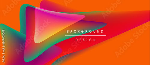 Abstract vibrant shapes overlap orange backdrop. Fluid forms create dynamic visual interest. Modern design element for backgrounds.