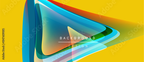 Abstract vibrant design. Overlapping colorful shapes create dynamic visual effect. Yellow background enhances bright composition.