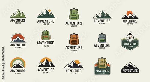 Adventure Logos Featuring Mountains and Backpacks.