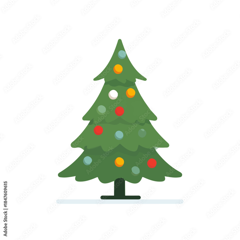 Fototapeta premium Decorating Tree, modern 2D flat vector illustration in icon style, isolated on pure white background.