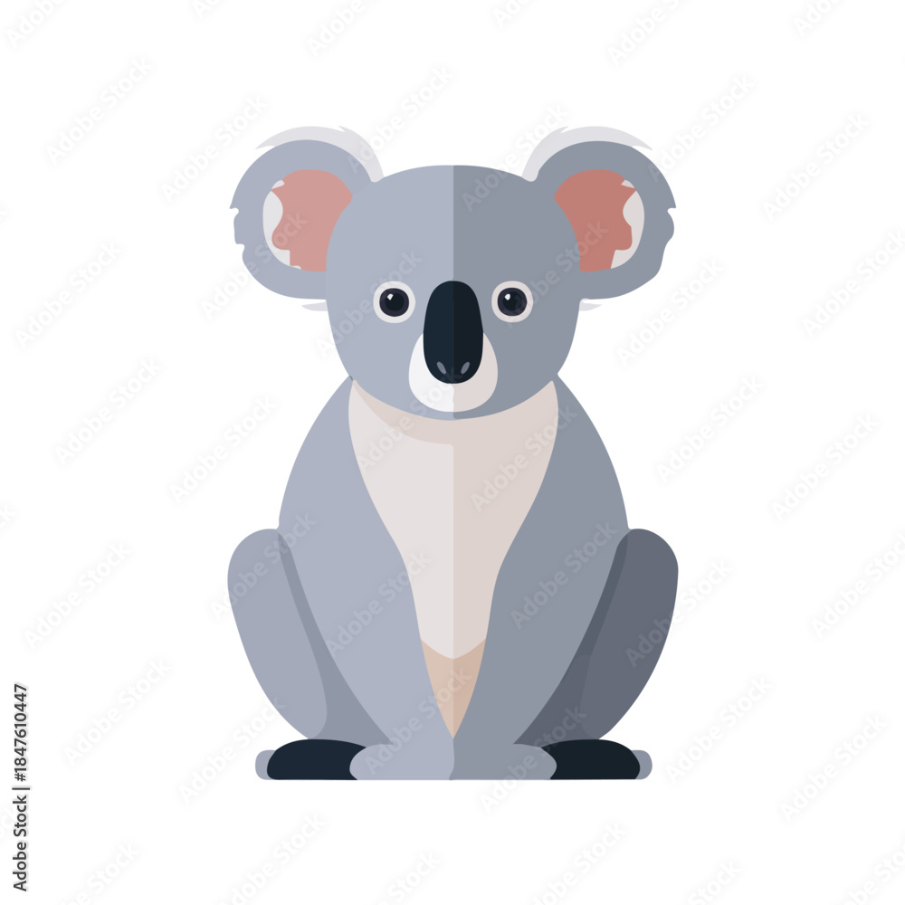 Fototapeta premium Koala illustrated in a clean 2D flat vector style, minimal and modern, isolated on a white background.