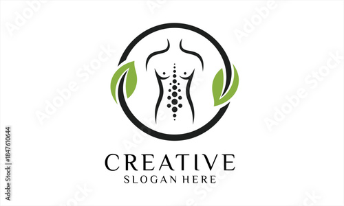 Human Torso with Spine and Leaves in Circle Logo Design.