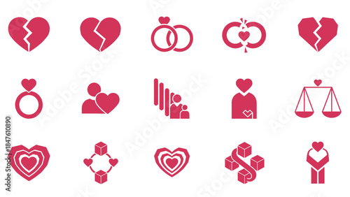 A collection of various pink love and relationship icons for design projects