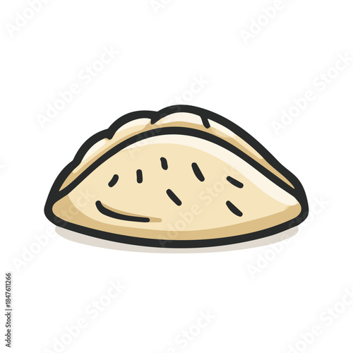 Pita Bread, 2D flat vector illustration, simple and modern style, isolated on a plain white background.