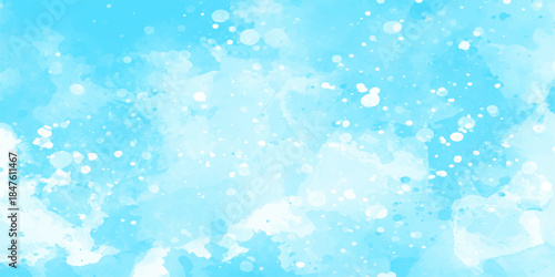 Abstract blue watercolor background featuring festive winter bubbles and bokeh glitter with decorative snowflakes for a cold Christmas holiday season illustration