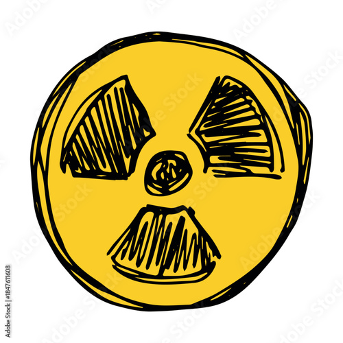 Hand drawn radiation sign Nuclear radiation hazard symbol Radioactive danger warning sign clipart in doodle style Nuclear safety Radioactive waste Single element for print, web, design, decor