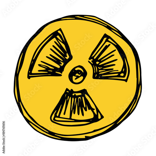 Hand drawn radiation sign Nuclear radiation hazard symbol Radioactive danger warning sign clipart in doodle style Nuclear safety Radioactive waste Single element for print, web, design, decor