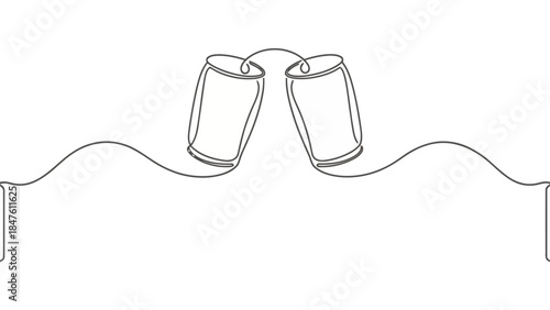 Single line art captures the precise moment of beverage transfer, a study in fluid dynamics and elegance. | Editable EPS vectors.