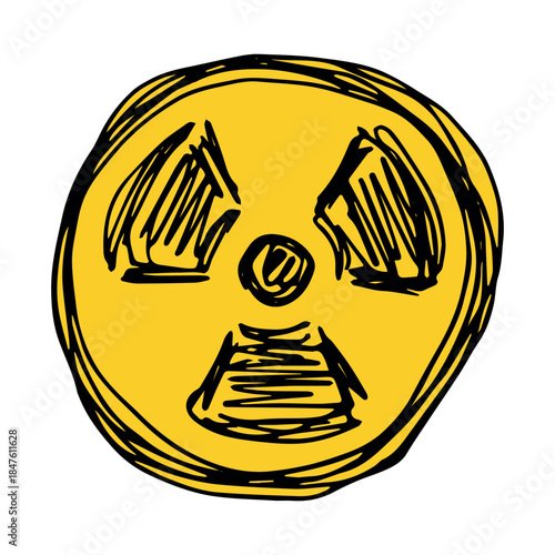 Hand drawn radiation sign Nuclear radiation hazard symbol Radioactive danger warning sign clipart in doodle style Nuclear safety Radioactive waste Single element for print, web, design, decor
