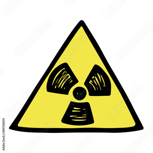 Hand drawn radiation sign Nuclear radiation hazard symbol Radioactive danger warning sign clipart in doodle style Nuclear safety Radioactive waste Single element for print, web, design, decor
