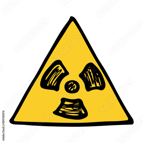Hand drawn radiation sign Nuclear radiation hazard symbol Radioactive danger warning sign clipart in doodle style Nuclear safety Radioactive waste Single element for print, web, design, decor