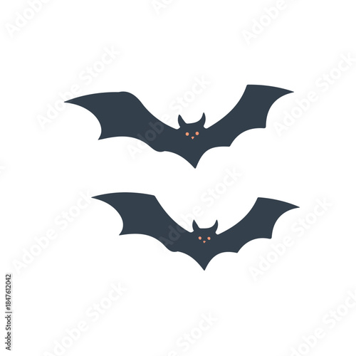 Halloween Bats, modern 2D flat vector illustration in icon style, isolated on pure white background.