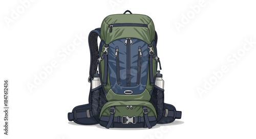 Green and Blue Hiking Backpack with Pockets.