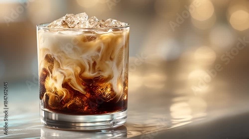 White Russian cocktail in glass with ice