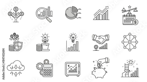 Financial growth and investment icons a collection of symbols representing business, finance, and growth