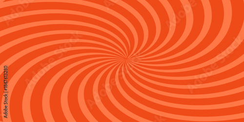 Swirl groovy starburst spiral background in bold orange tones