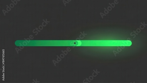 A glowing green horizontal progress bar with a dark indicator dot against a subtle dark background, representing digital advancement and ongoing status.