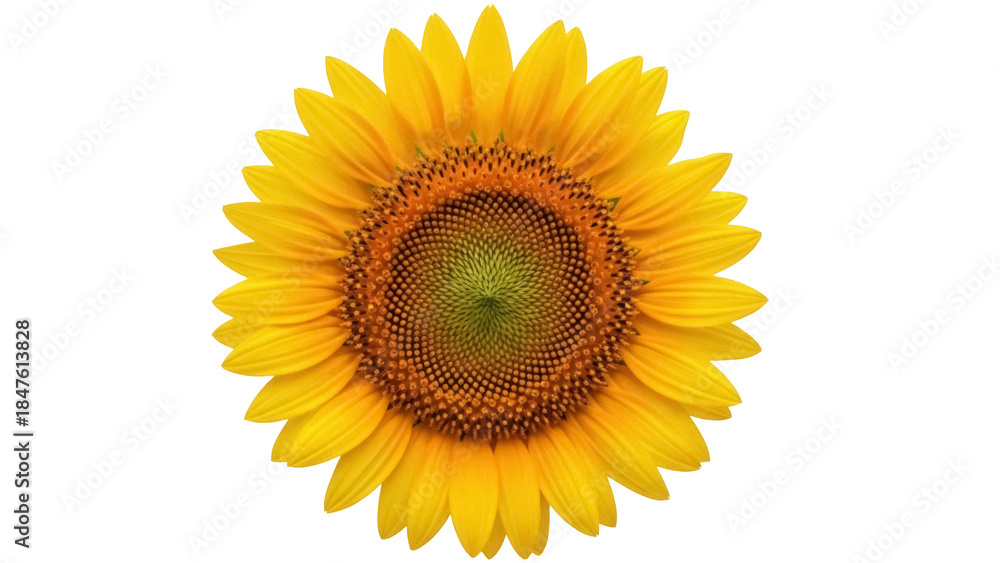 Fototapeta premium Isolated Sunflower in Bloom with Golden Yellow Petals, Summer Crop, Close-Up of Blossom