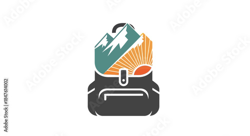 Stylized Backpack with Mountain Graphic Design.