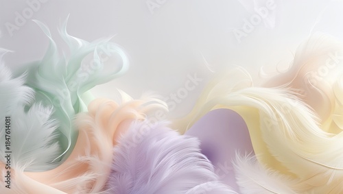 Soft Pastel Feathers Background with Gentle Light and Ethereal Flowing Texture