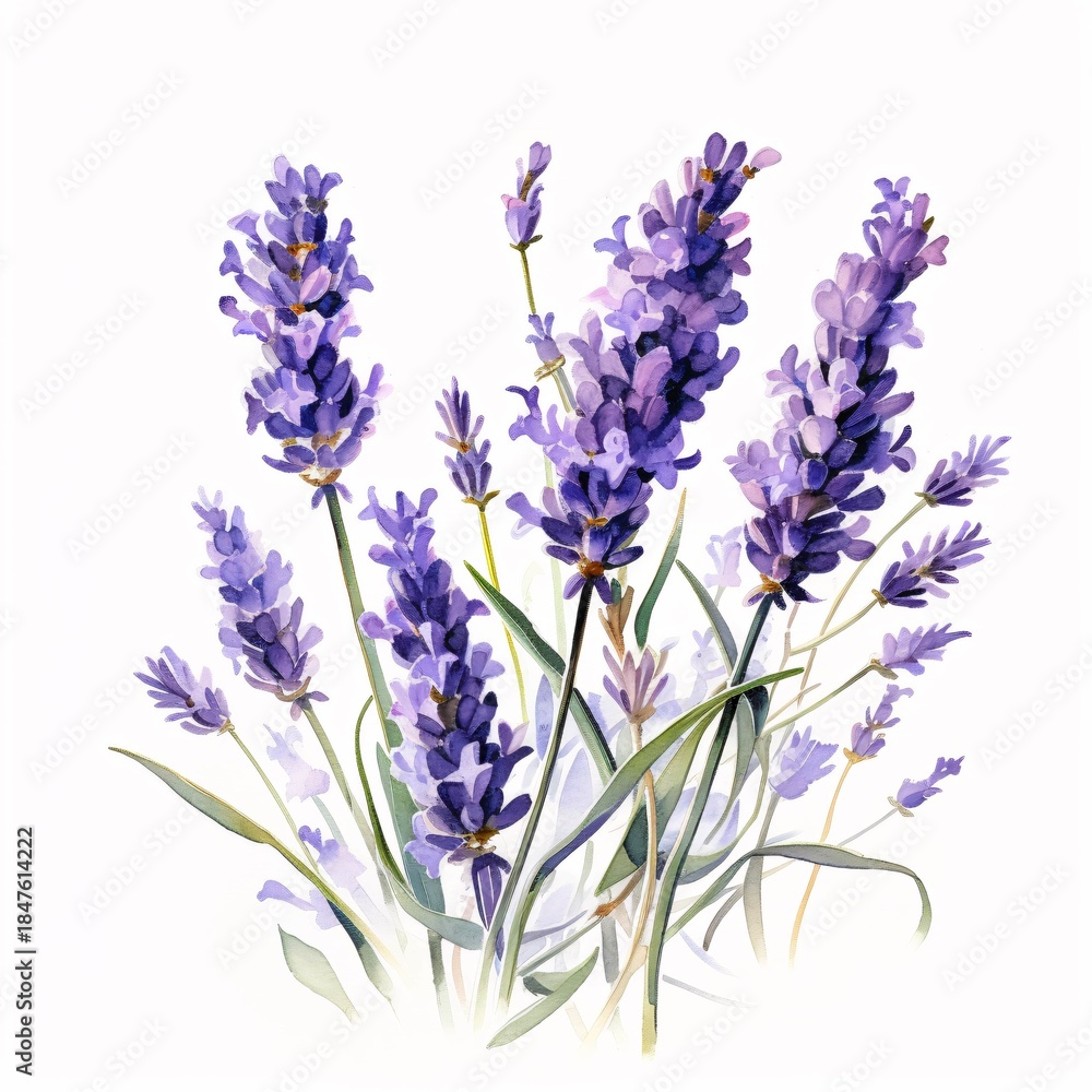 Naklejka premium Watercolor painting capturing the delicate beauty of vibrant lavender blossoms