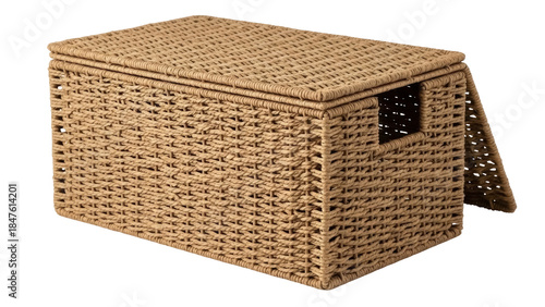 Isolated Woven Storage Basket with Lid a Decorative Container and Organization Solution