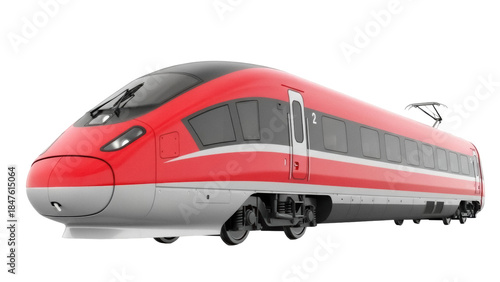 Tableau sur toile Isolated red high-speed train, express railway transport, passenger travel, rail