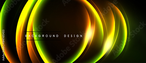 Abstract glowing layers create dynamic visual effect. Dark background emphasizes vibrant color transitions, modern design element.