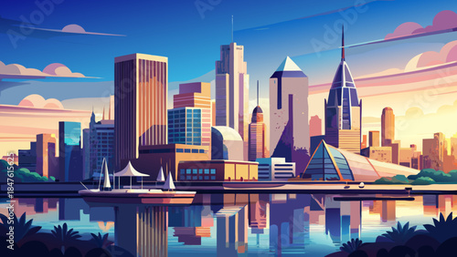 Very beautiful downtown Milwaukee skyline along Lake Michigan, featuring shimmering water, tall buildings, and a dynamic lakeside cityscape blending urban life with natural shoreline beauty.