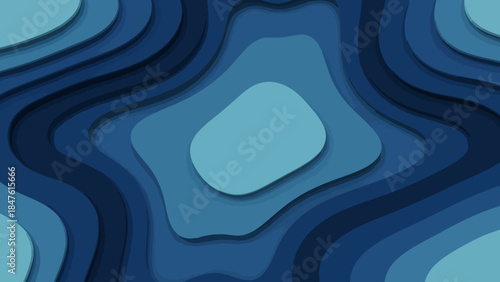 Abstract Blue Paper Cut Background. 3D Wavy Layers Vector Illustration for Banner or Website Header. Modern Liquid Topography Map Concept. Deep Blue Fluid Shapes with Layered Relief Effect. Creative.