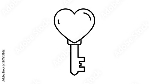 Minimalist Heart-Shaped Key Illustration Symbolizing Love and Security for Visual Designs
