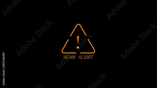 A high-impact digital featuring a scam alert symbol with exclamation mark, and system vulnerabilities data protection.Cyber security awareness on black background.
