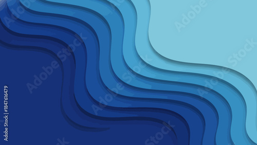 Abstract Blue Paper Cut Background. 3D Wavy Layers Vector Illustration for Banner or Website Header. Modern Liquid Topography Map Concept. Deep Blue Fluid Shapes with Layered Relief Effect. Creative.