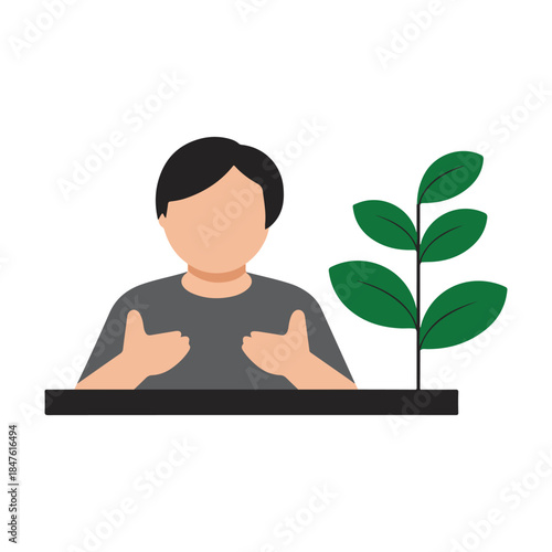 Person praying next to a plant