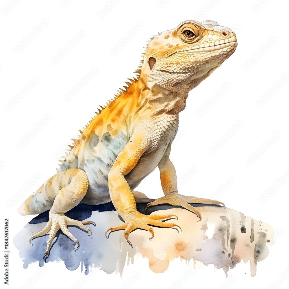 Obraz premium Bearded dragon watercolor illustration with its scales and small spikes