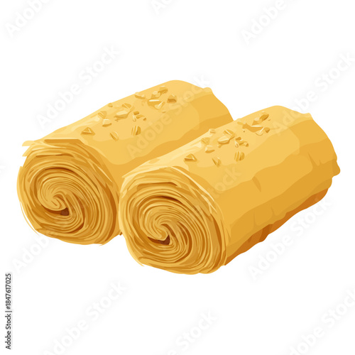 Baklava Rolls, modern 2D flat vector illustration in icon style, isolated on pure white background.