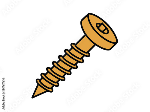 Illustration of a golden screw with a black outline on white