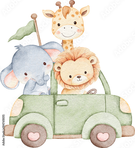 Canvas Print Safari Animals ride Car