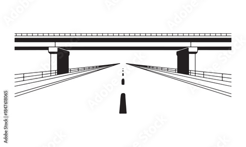 Highway overpass with support pillars