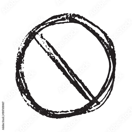 Hand drawn prohibition sign No entry symbol Black circle with cross line clipart in doodle style Ban Restriction Forbidden stop Single element for print, web, design