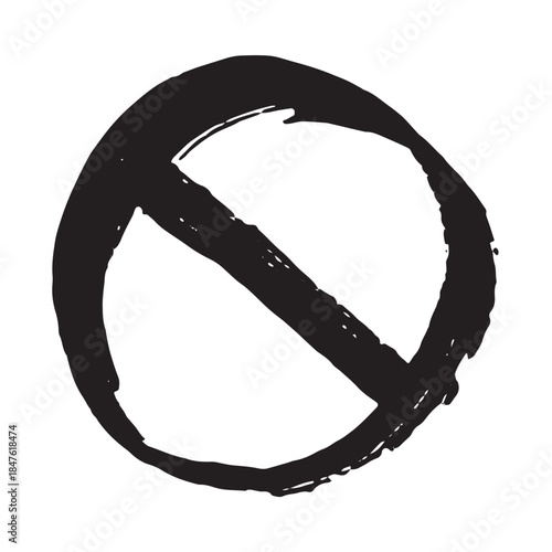 Hand drawn prohibition sign No entry symbol Black circle with cross line clipart in doodle style Ban Restriction Forbidden stop Single element for print, web, design