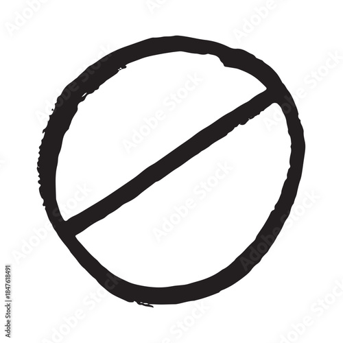 Hand drawn prohibition sign No entry symbol Black circle with cross line clipart in doodle style Ban Restriction Forbidden stop Single element for print, web, design