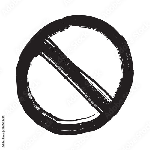 Hand drawn prohibition sign No entry symbol Black circle with cross line clipart in doodle style Ban Restriction Forbidden stop Single element for print, web, design